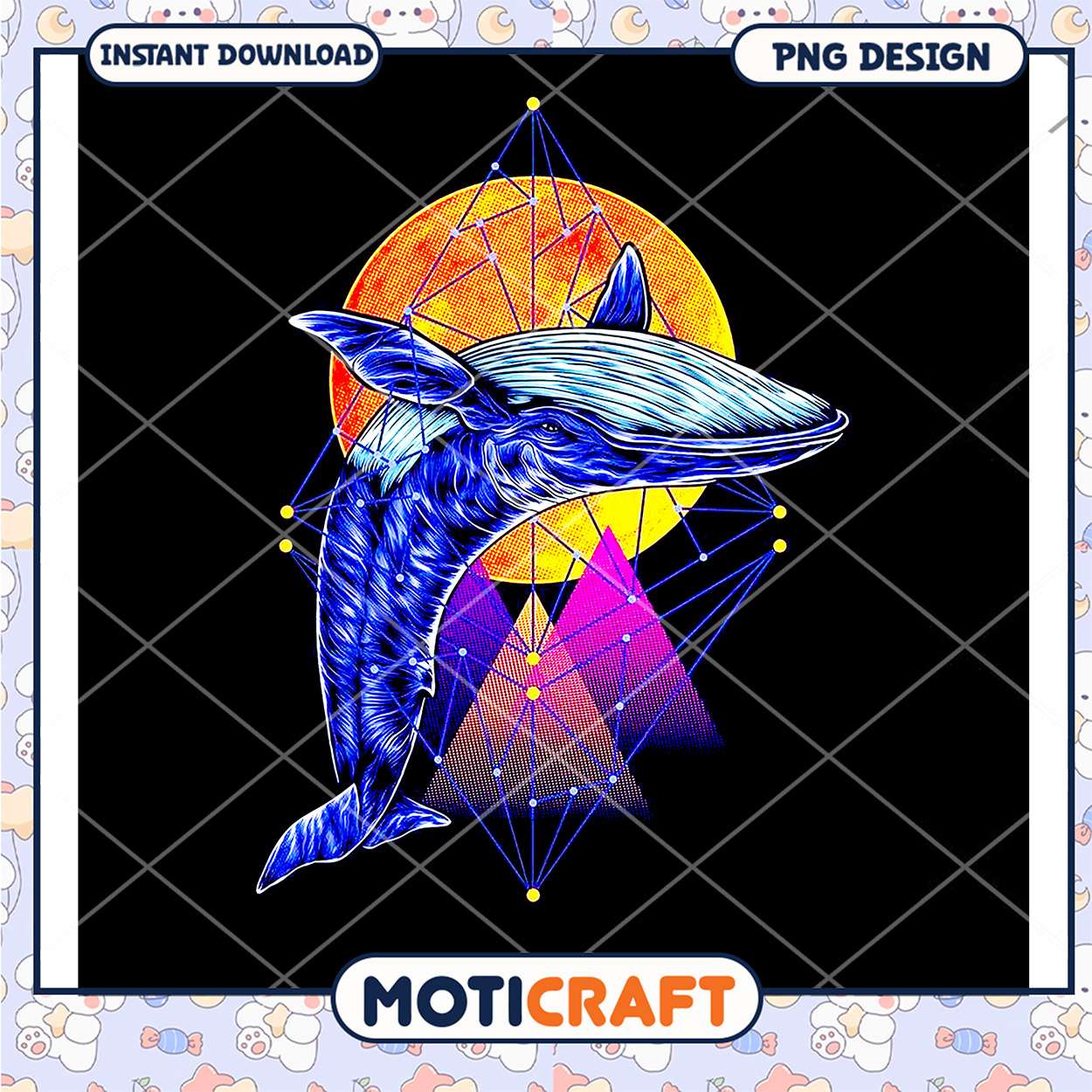 Geometric Whale PNG Design Instant Download Geometric Whale PNG Design Instant Download