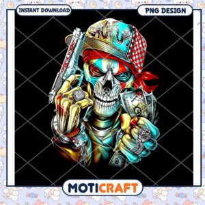 Gangster Skull PNG Design, Instant Download