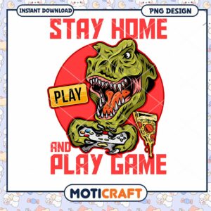 Gamer Dino PNG Stay Home Play Game