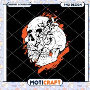 Floral Skull PNG Design Instant Download