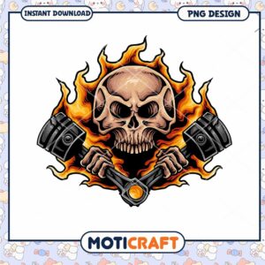 Flaming Skull Piston PNG Design