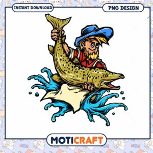 Fisherman Catching Trout PNG Design