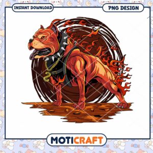 Fiery Pitbull PNG Design Instant Download