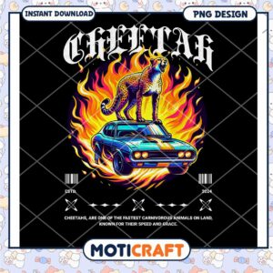 Fiery Cheetah Muscle Car PNG Design
