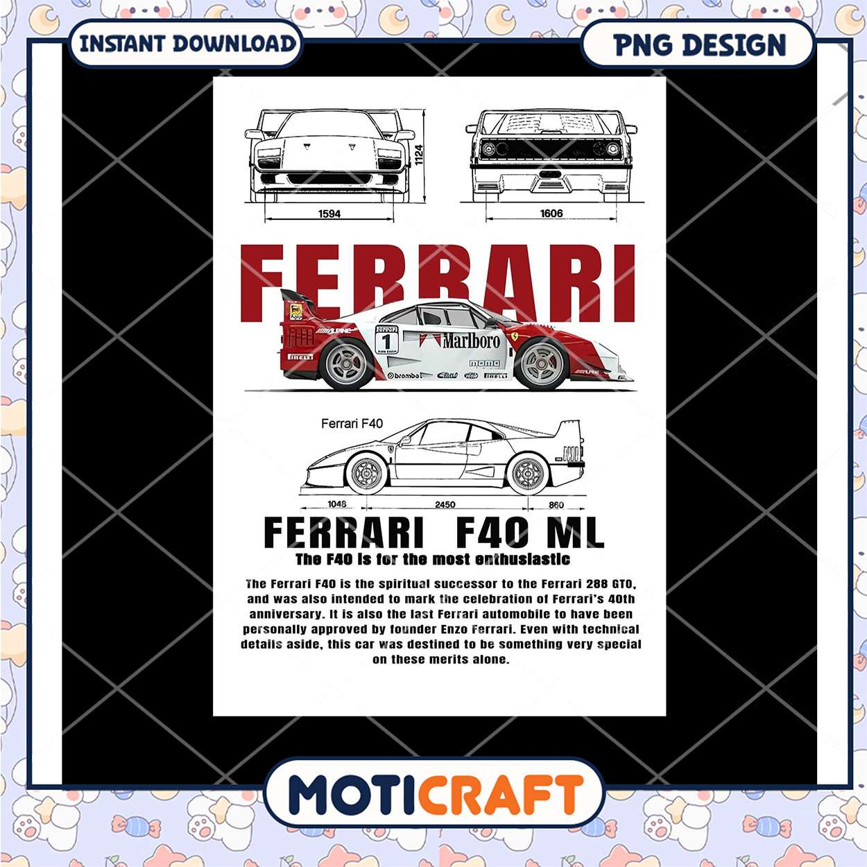Ferrari F40 PNG Blueprint Design Ferrari F40 PNG Blueprint Design