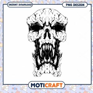 Ferocious Skull PNG Design Instant Download