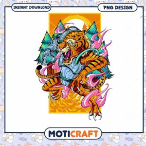 Cyber Tiger PNG Design Instant Download