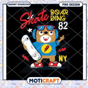 Cute Skateboarding Bear PNG Design