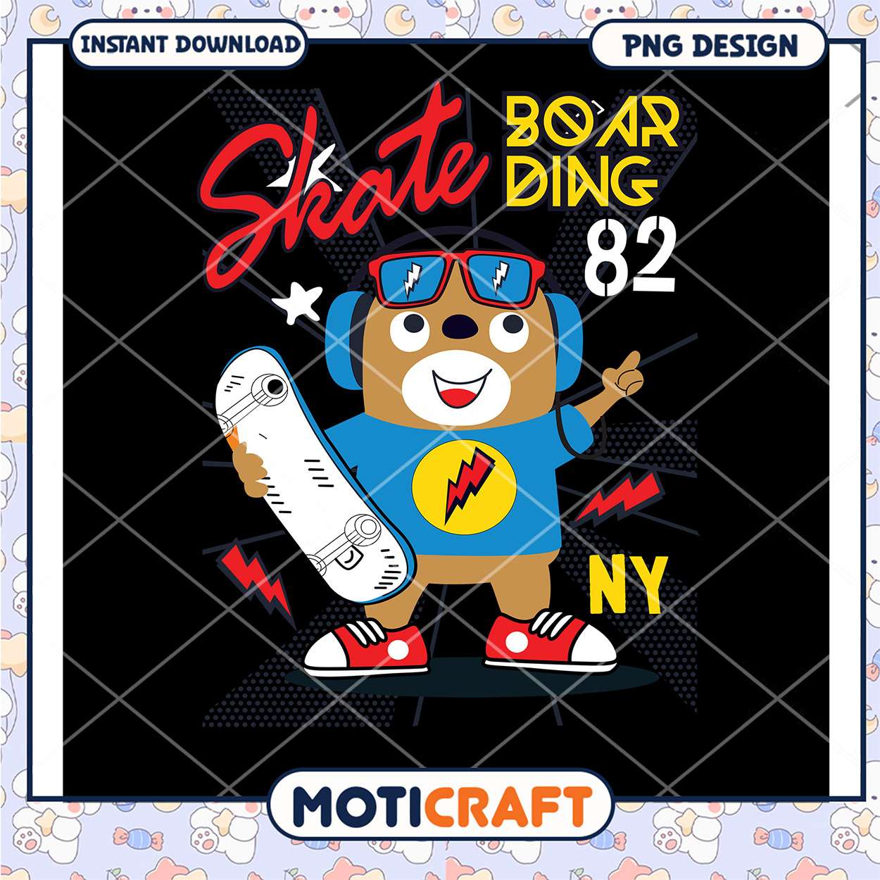 Cute Skateboarding Bear PNG Design Cute Skateboarding Bear PNG Design
