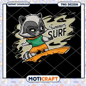 Cute Raccoon Summer Surf PNG