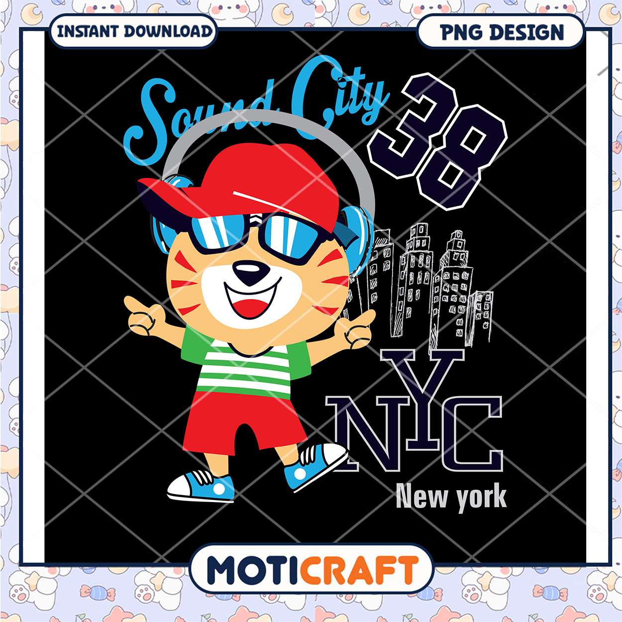 Cute NYC Tiger PNG Design Cute NYC Tiger PNG Design