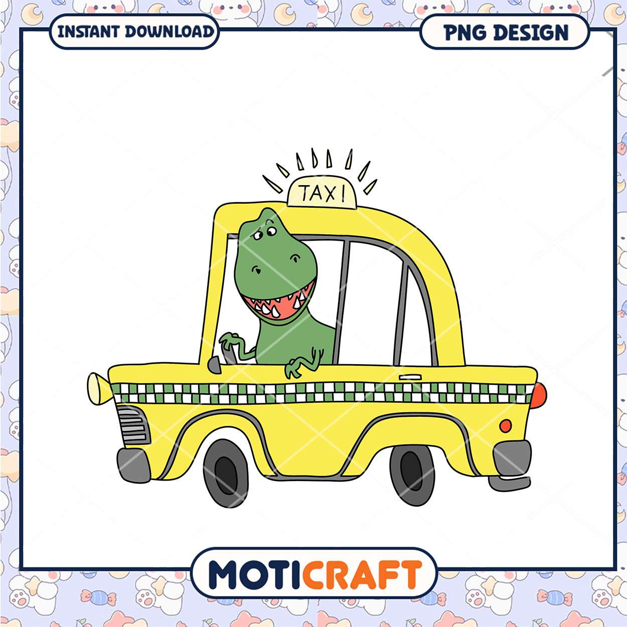 Cute Dino Taxi PNG Design Cute Dino Taxi PNG Design