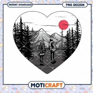 Couple Hiking Heart PNG Design
