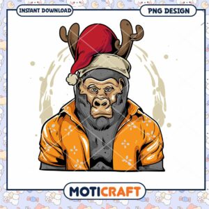Christmas Gorilla PNG Design Instant Download