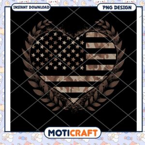 Camouflage Heart American Flag PNG