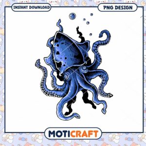Blue Squid PNG Design, Instant Download