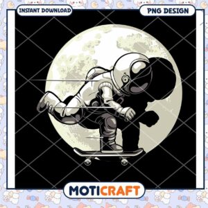 Astronaut Skateboarding Moon PNG Design