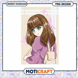 Anime Girl PNG Design Instant Download