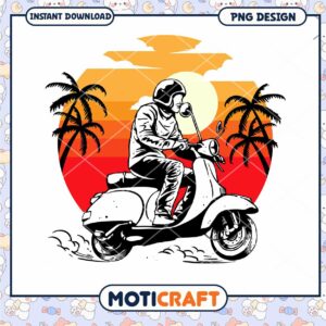 Vintage Scooter Sunset PNG Design