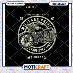 Vintage Motorcycle PNG Design, Military Pride