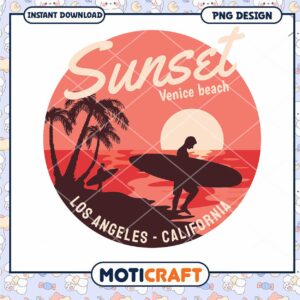 Venice Beach Sunset Surfer PNG
