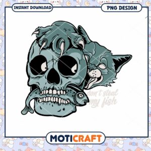 Unique Skull and Fish Art PNG Design for Instant Download