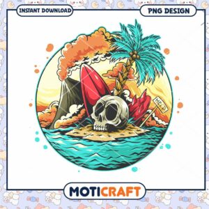 Tropical Skull Island Surf Design PNG Instant Download