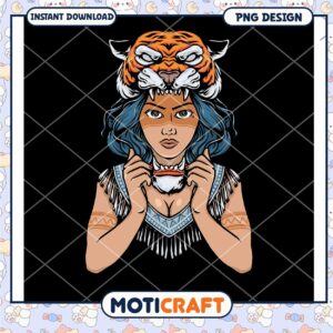Trendy Tiger Girl PNG Design for Instant Download Art
