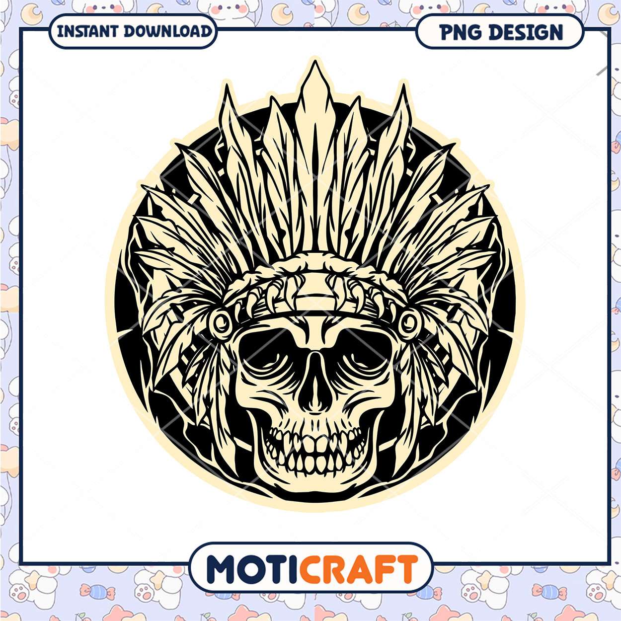 Tribal Skull PNG Design with Native American Headdress Tribal Skull PNG Design with Native American Headdress