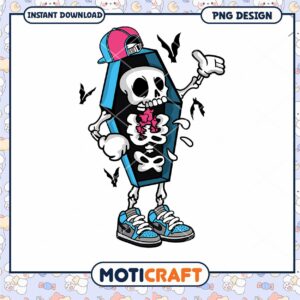 Trendy Skeleton Coffin PNG Design for Instant Download