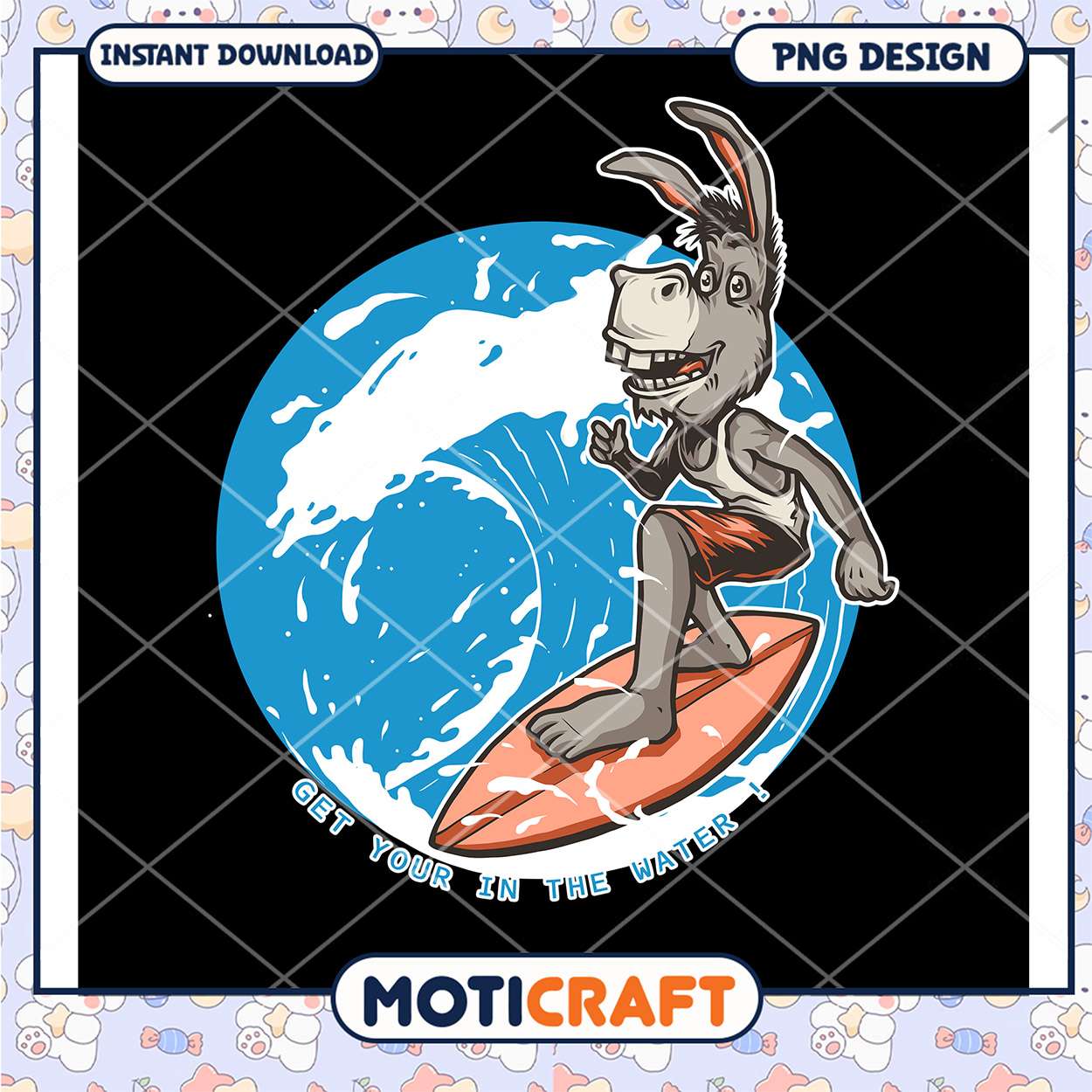 Surfing Donkey PNG Design Instant Download Surfing Donkey PNG Design Instant Download