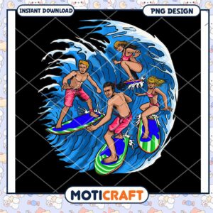 Surfing Fun with Friends PNG Design Instant Download Image