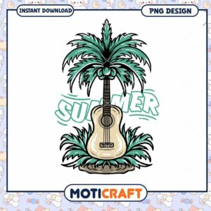 Summer Vibes Guitar and Palm Tree PNG Digital Download