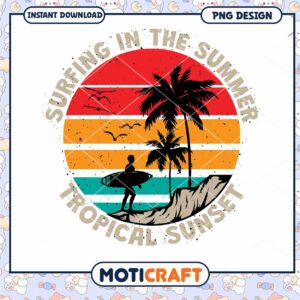 Summer Surfing PNG Tropical Sunset Design
