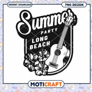 Summer Party PNG Design Long Beach with Guitar and Flowers