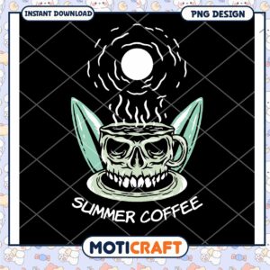 Summer Coffee Skull Mug PNG Design for Instant Download