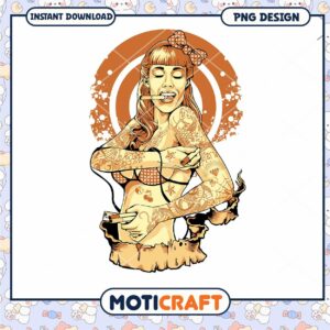 Stylish Vintage Tattoo Girl PNG Design for Instant Download