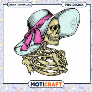 Stylish Skeleton with Hat PNG Instant Download Design