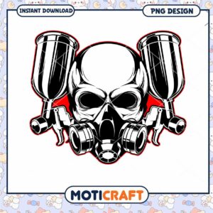 Skull with Spray Gun PNG Design for Digital Download Art