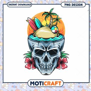 Skull Tropical Island PNG Design