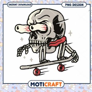 Skull Skateboard PNG Design Instant Download