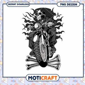 Skull Rider Motorcycle PNG Design Instant Download Art