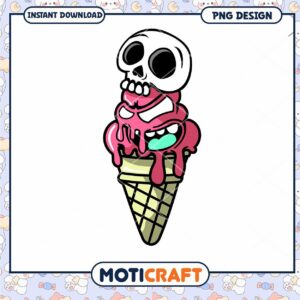 Skull Ice Cream Cone PNG Design for Instant Download