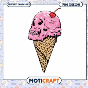 Skull Ice Cream Cone PNG Design