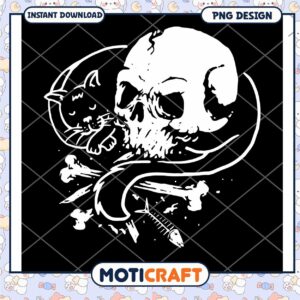 Skull Cat PNG Design Instant Download