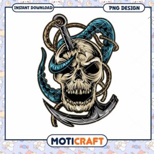 Skull and Octopus Anchor Design PNG Instant Download Art