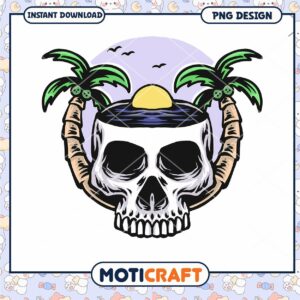 Skull and Palm Tree PNG Design Instant Download Art