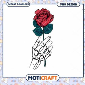 Skeleton Hand Holding Rose PNG Design for Download