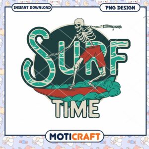 Skeletal Surfer Vintage Surf Time PNG Instant Download Art