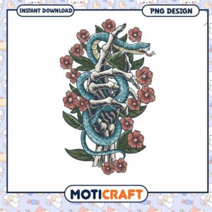 Skeletal Hand Snake Floral PNG Design